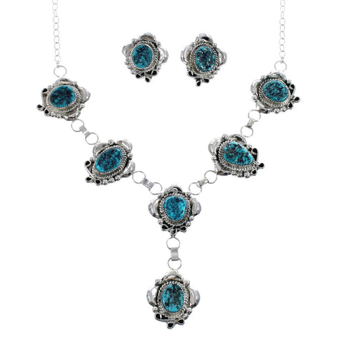 Turquoise Genuine Sterling Silver Navajo Link Necklace Set JX127048